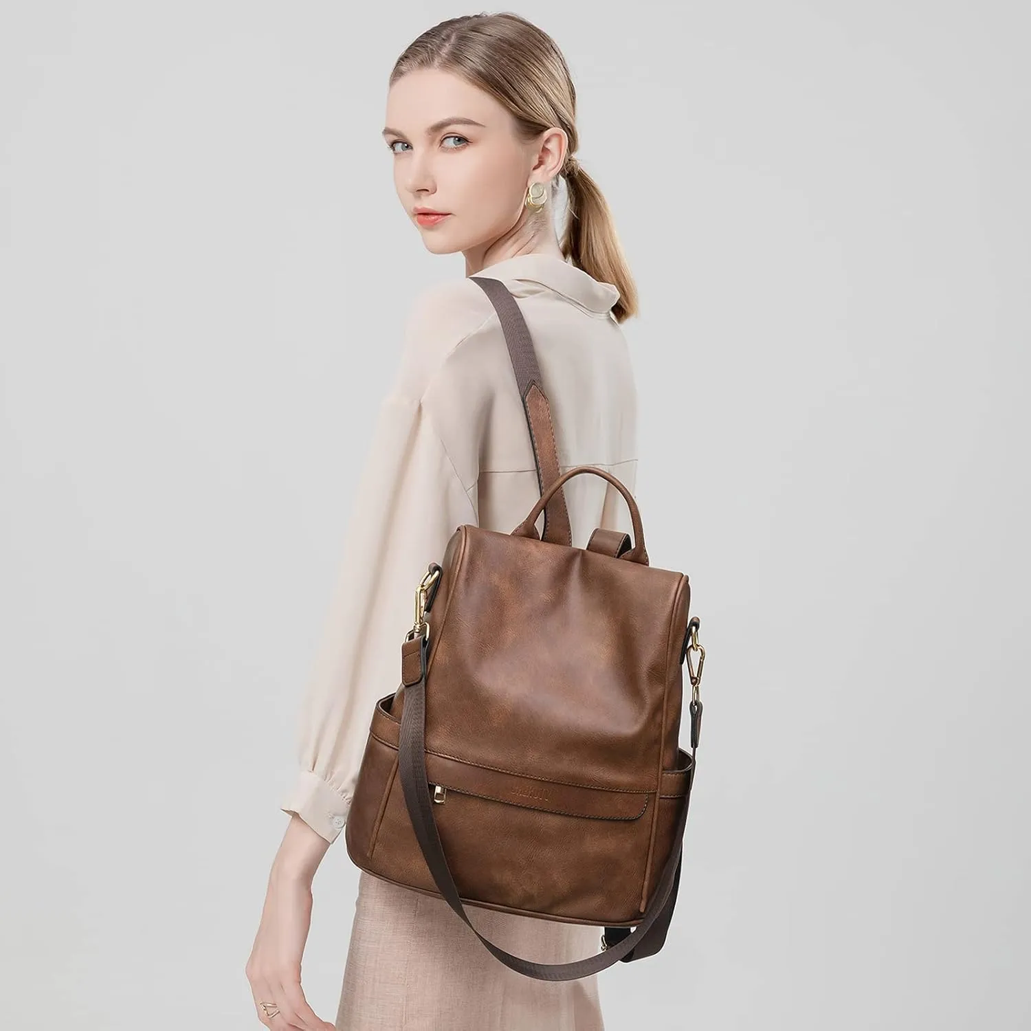 CHERUTY Women Backpack Purse PU Leather Anti-theft Casual Shoulder Bag Fashion Ladies Satchel Bags