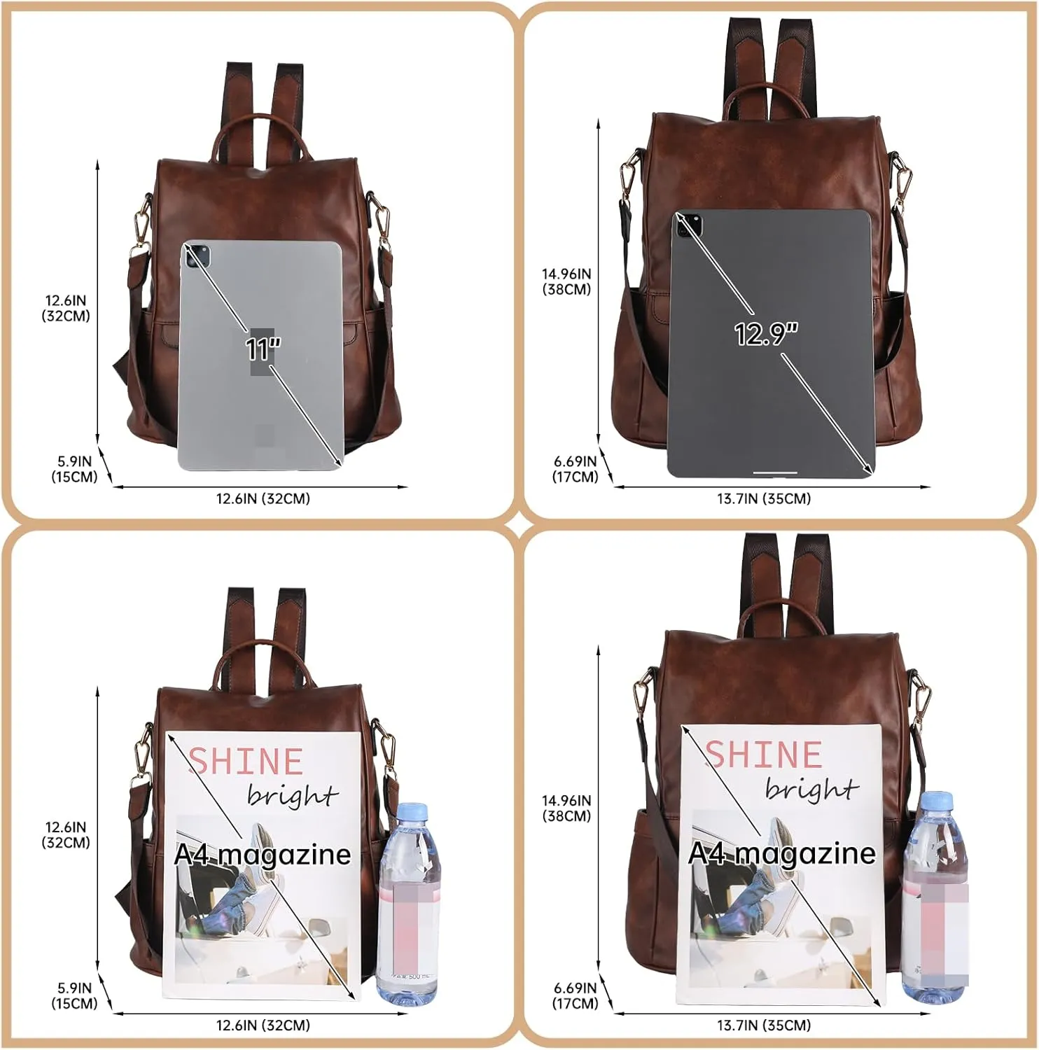 CHERUTY Women Backpack Purse PU Leather Anti-theft Casual Shoulder Bag Fashion Ladies Satchel Bags