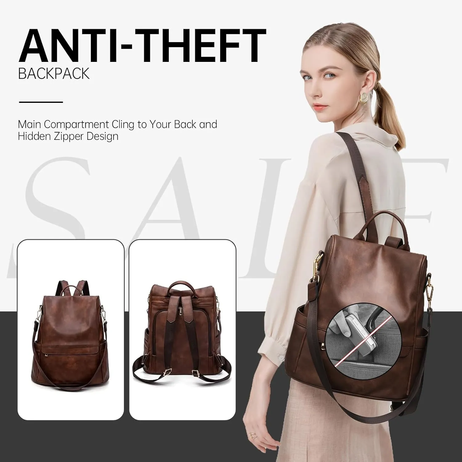 CHERUTY Women Backpack Purse PU Leather Anti-theft Casual Shoulder Bag Fashion Ladies Satchel Bags