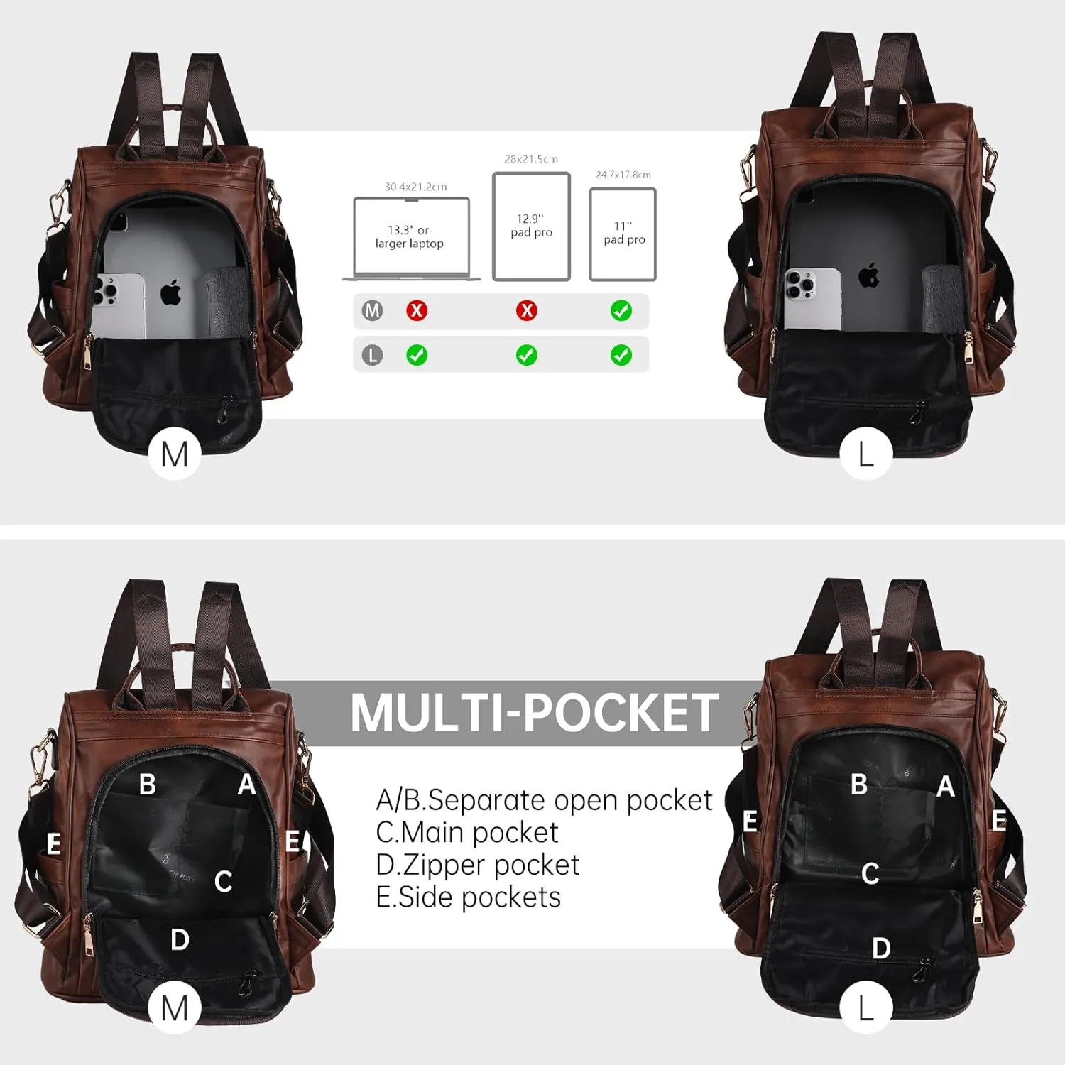 CHERUTY Women Backpack Purse PU Leather Anti-theft Casual Shoulder Bag Fashion Ladies Satchel Bags
