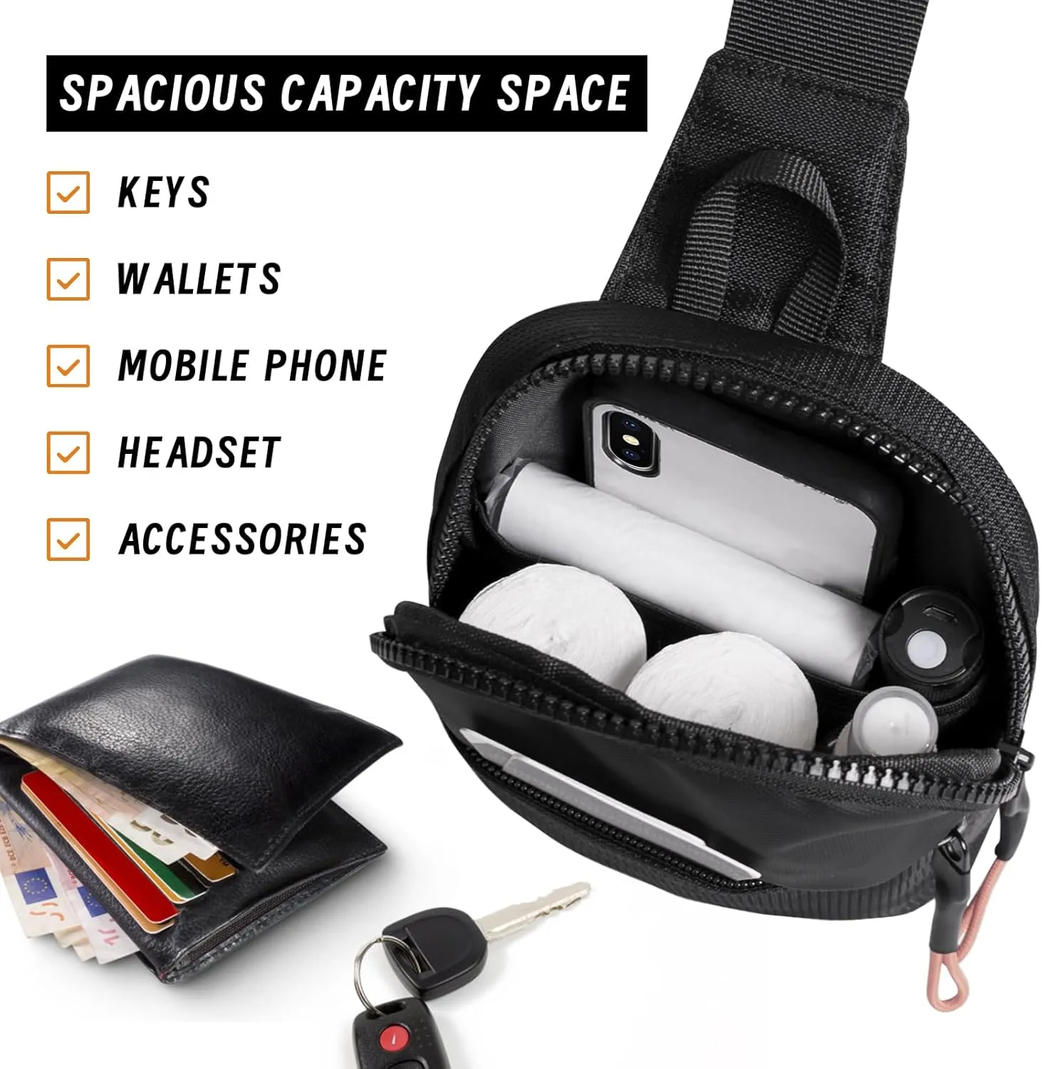 Chest Mini Sling Bag Waterproof Crossbody Bag Lightweight Casual Phone Bag Small Shoulder Daypack for Men Travel