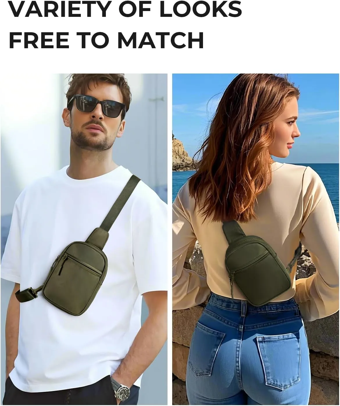 CHOLISS Small Crossbody Bags for Men and Women, Sling Backpack Travel Bag Nylon, Green