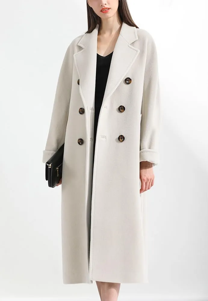 chouyatou Women's Winter Double Breasted Wool Coat Business Casual Midi Long Winter Trench Coat with Belt