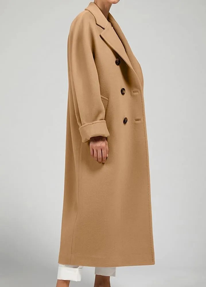 chouyatou Women's Winter Double Breasted Wool Coat Business Casual Midi Long Winter Trench Coat with Belt