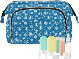 Christmas Blue and White Snowflakes Travel Bag Essentials Organizer Bag Storage Bag Women's Coin Purse Wallet for Card Cases Money Organizers