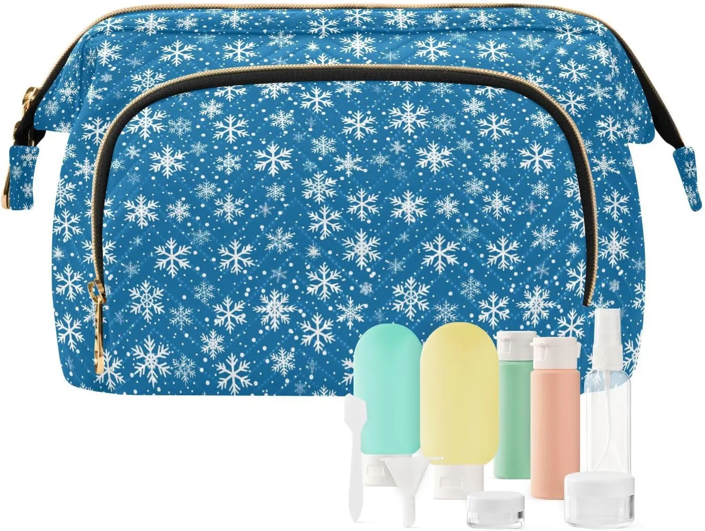 Christmas Blue and White Snowflakes Travel Bag Essentials Organizer Bag Storage Bag Women's Coin Purse Wallet for Card Cases Money Organizers
