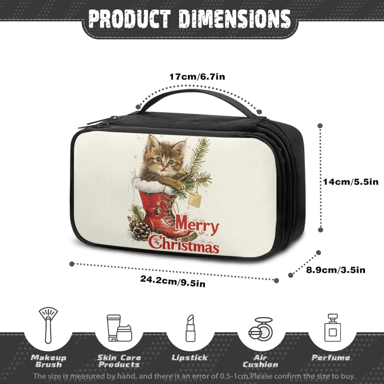 Christmas Ladies Cosmetic Bag,Cute Cat Makeup Bag for Women Lightweight Make Up Bag with Hand Strap Madam Makeupbag,Personalized Skin Care Bag for Woman Lady Handbag