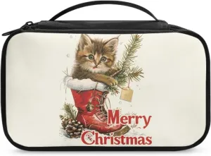 Christmas Ladies Cosmetic Bag,Cute Cat Makeup Bag for Women Lightweight Make Up Bag with Hand Strap Madam Makeupbag,Personalized Skin Care Bag for Woman Lady Handbag