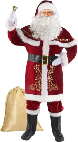 Christmas Santa Claus Costume for Men Adult 12pcs Santa Suit Deluxe Professional Velvet Outfit for Xmas Holiday Party