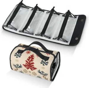 Christmas Tree Elk Travel Toiletry Bag for Women, 4 in 1 Roll Up Makeup Cosmetic Bag With 4 Removable PVC Zipper Pouch