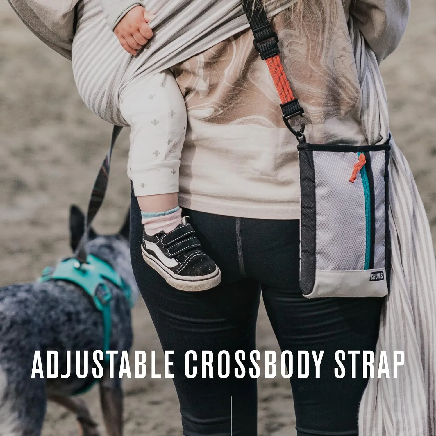 Chums Indio Sling Bag - Compact Nylon Crossbody Bag for Everyday Adventures - Purse w/Removable & Adjustable Straps - Travel Essential for Hiking, Camping, & More - Black/Teal-Tan