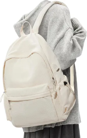 Classic Backpack For School Girls Boys Backpack with USB Charging Port College Back pack Lightweight Casual Daypacks Cute High School Bookbag for Students(Beige)