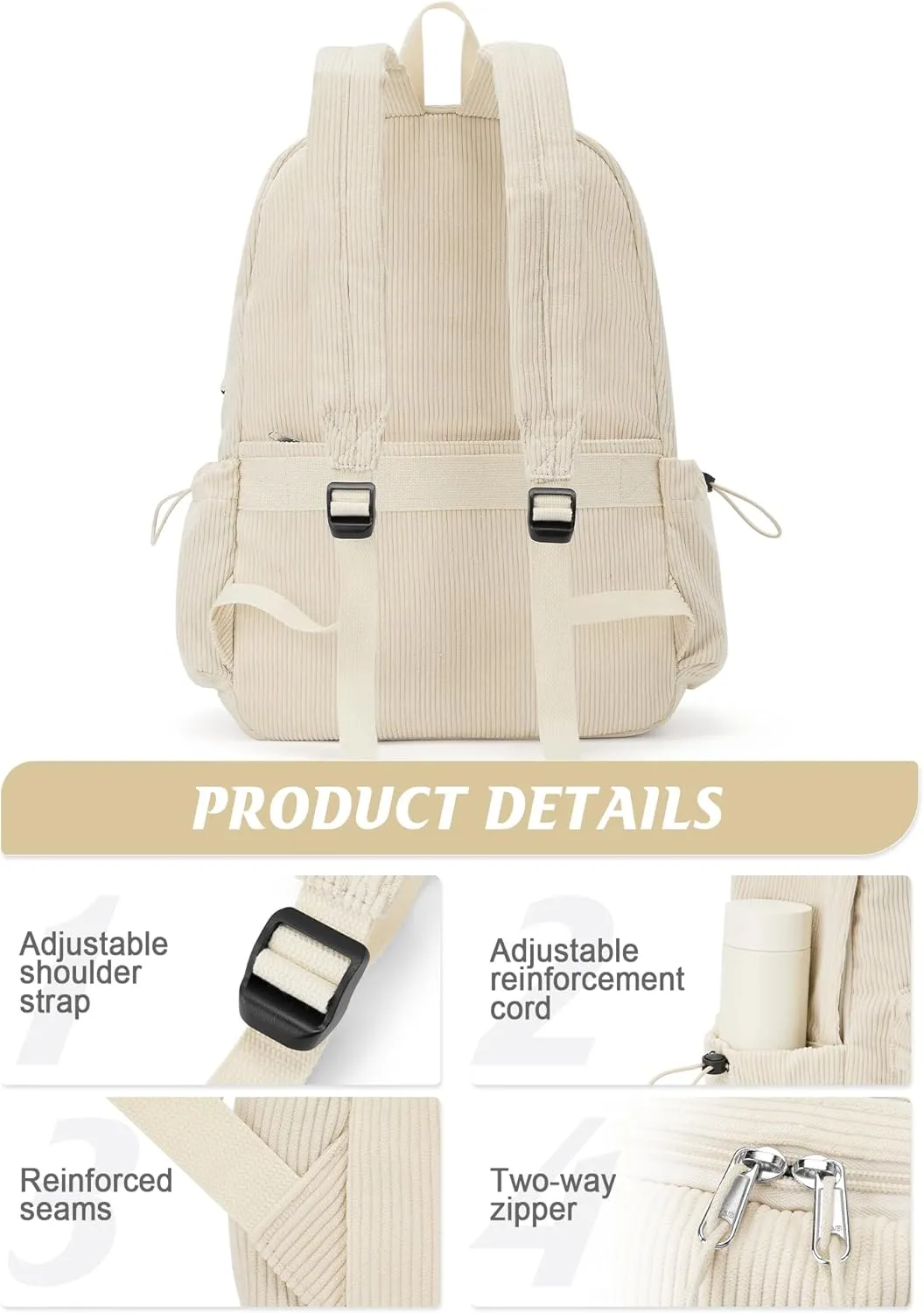 Classic Backpack For School Girls Boys Backpack with USB Charging Port College Back pack Lightweight Casual Daypacks Cute High School Bookbag for Students(Beige)