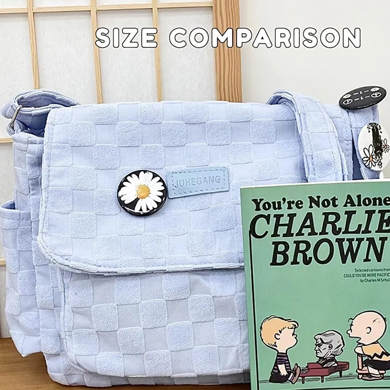 Classic Checkered Cute Messenger Bag for Women Crossbody Bag Vintage Canvas Shoulder Bag Kawaii Purse Travel Essentials