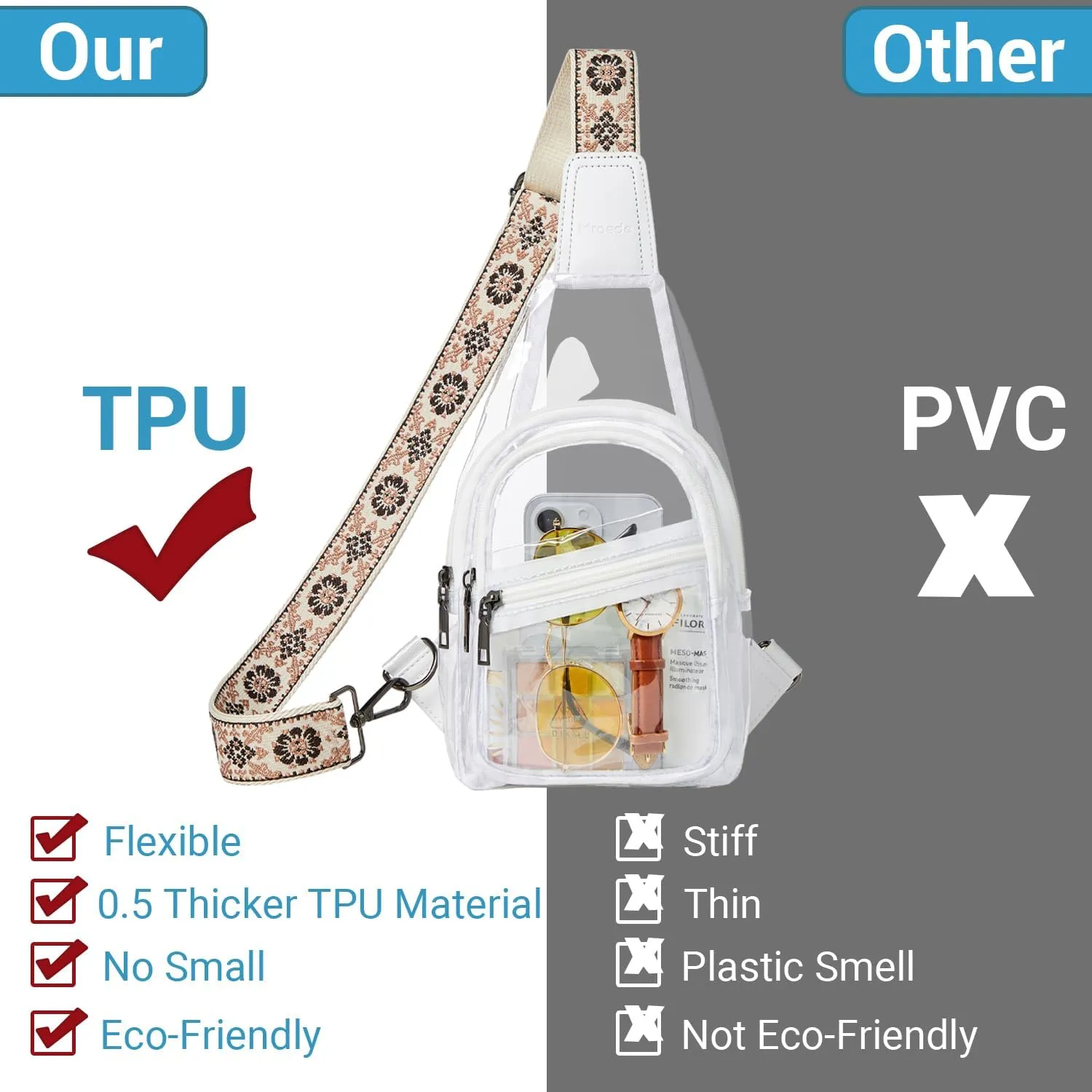 Clear Bag for Stadium Events Approved Clear Purses for Women Crossbody Transparent Bag Stadium Bags for Concert Sport
