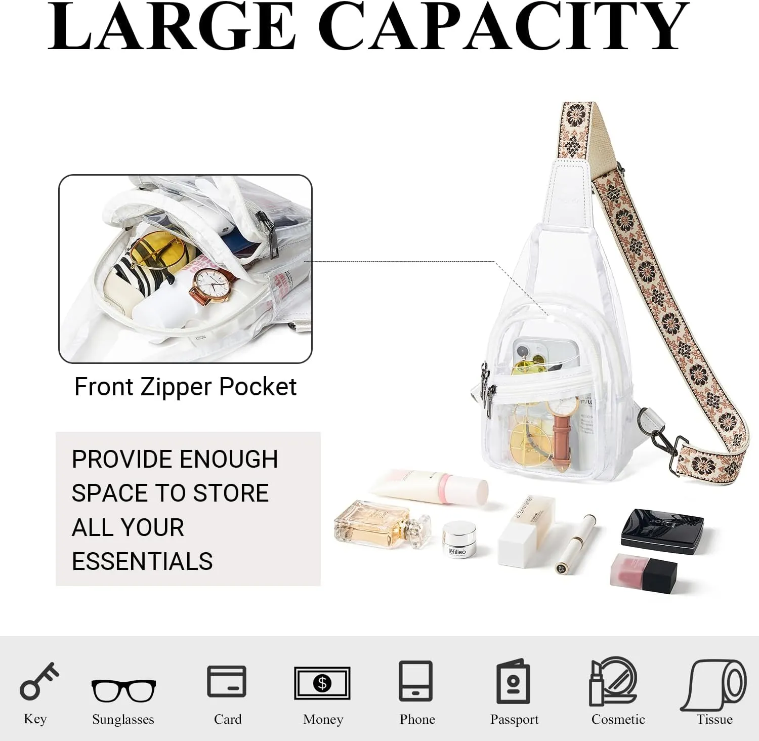 Clear Bag for Stadium Events Approved Clear Purses for Women Crossbody Transparent Bag Stadium Bags for Concert Sport