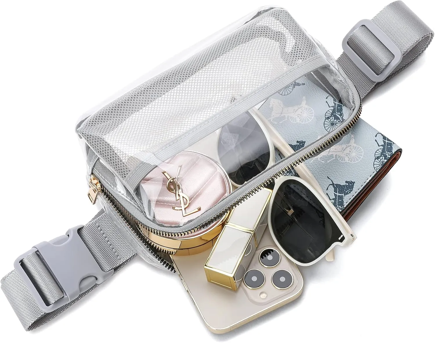 Clear Belt Bag Stadium Approved for Women Men - Fanny Pack With Adjustable Strap, Crossbody Waist Bag for Concerts, Sports, Travelling, Hiking, Running (Grey)