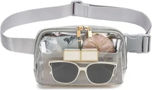Clear Belt Bag Stadium Approved for Women Men - Fanny Pack With Adjustable Strap, Crossbody Waist Bag for Concerts, Sports, Travelling, Hiking, Running (Grey)