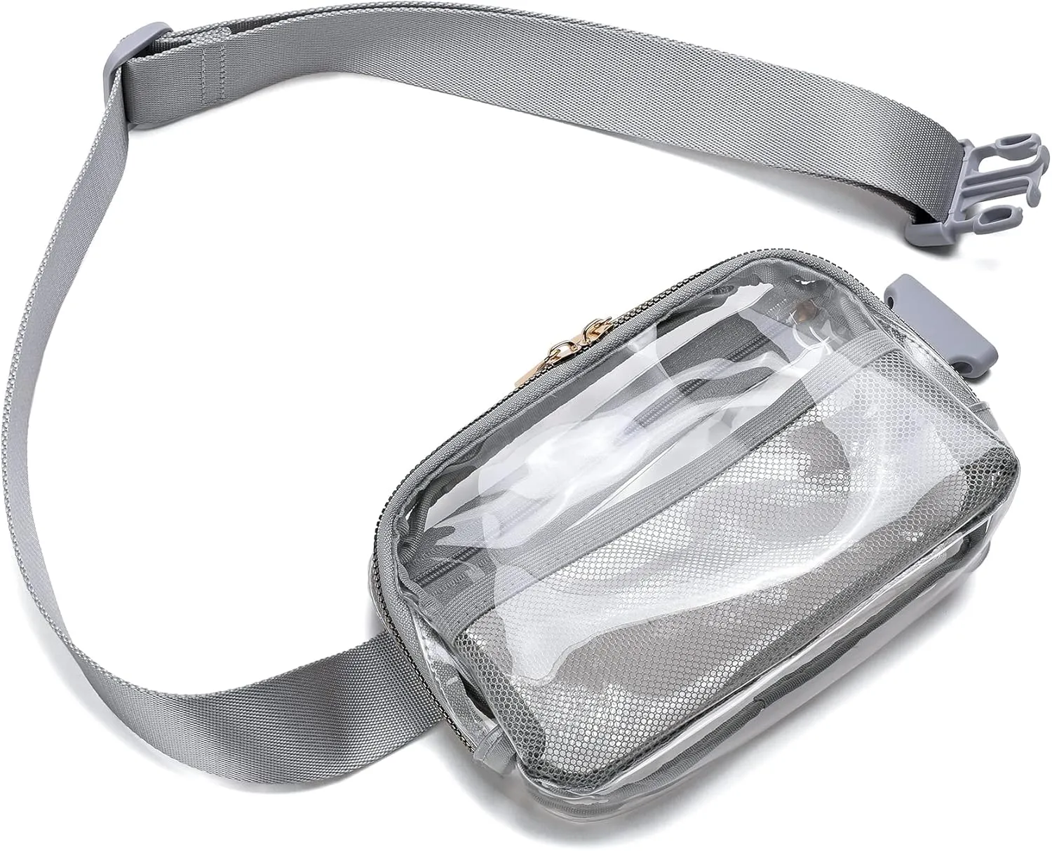 Clear Belt Bag Stadium Approved for Women Men - Fanny Pack With Adjustable Strap, Crossbody Waist Bag for Concerts, Sports, Travelling, Hiking, Running (Grey)