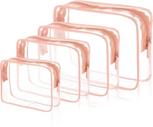 Clear Cosmetic Bag, 4 Pcs Waterproof Clear Plastic Cosmetic Makeup Bags,Transparent Packing Organizer Storage Bags,Christmas Gift for Mother,Wife,Grilfriends(Pink).