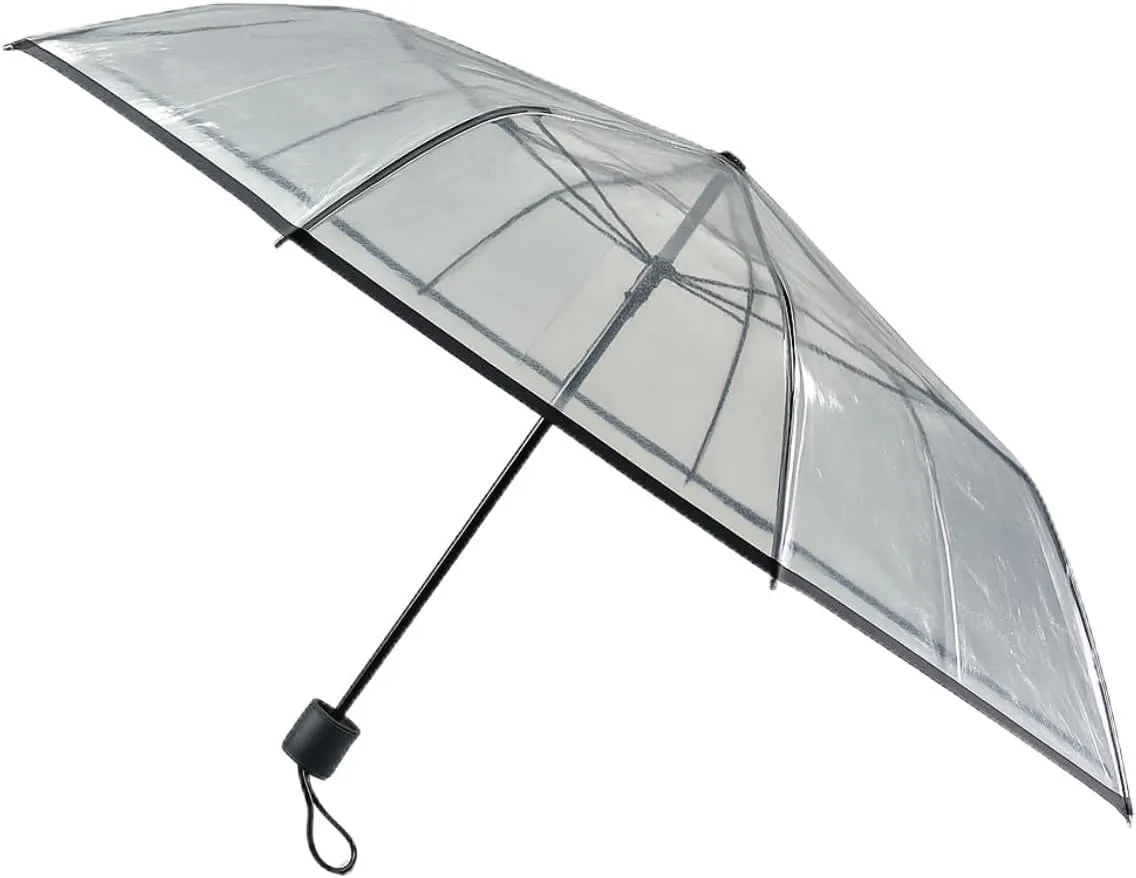 Clear Folding Umbrella | Compact Travel Size, Manual Open with Strong Frame | 41" Canopy, 9.5" Folded | See-Through Rain Umbrella for Adults and Teens
