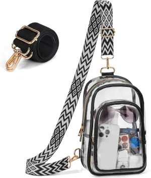 Clear Sling Bag for Stadium Events with 2 Long Straps - Multi-Pockets Crossbody Bags with Removable Strap - Concerts & Sports