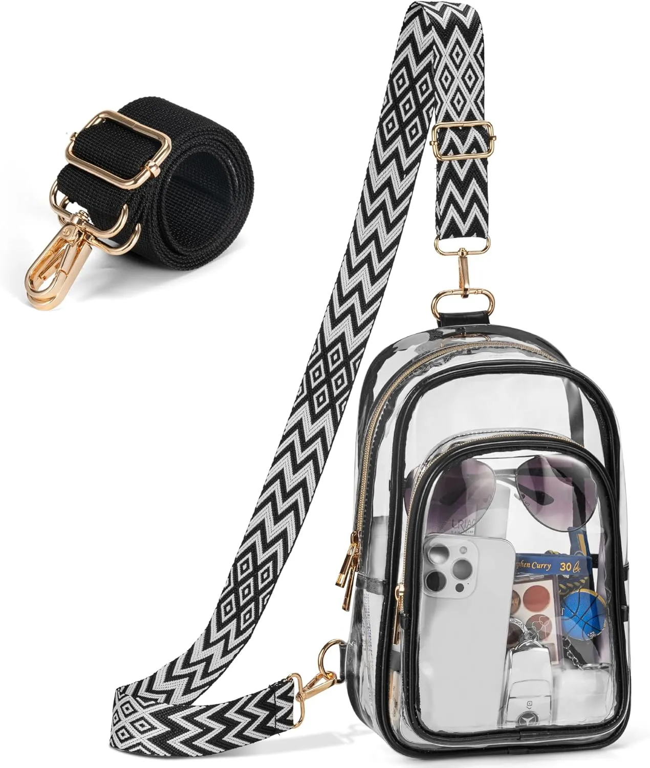 Clear Sling Bag for Stadium Events with 2 Long Straps - Multi-Pockets Crossbody Bags with Removable Strap - Concerts & Sports