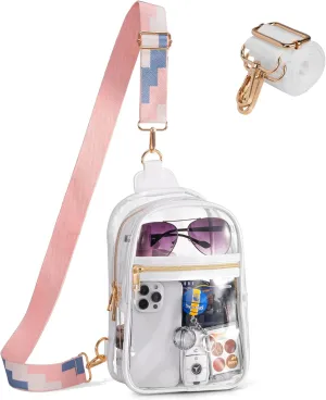 Clear Sling Bag for Stadium Events with 2 Long Straps - Multi-Pockets Crossbody Bags with Removable Strap - Concerts & Sports