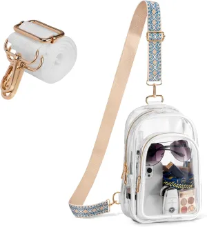 Clear Sling Bag for Stadium Events with 2 Long Straps - Multi-Pockets Crossbody Bags with Removable Strap - Concerts & Sports