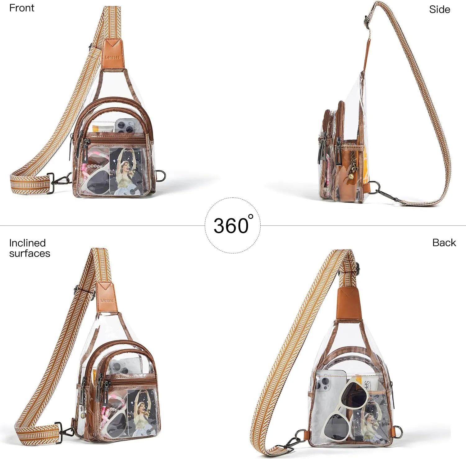 Clear Sling Bag - Stadium Approved Purse Backpack Crossbody Fanny Pack for Women & Men - Concert Events