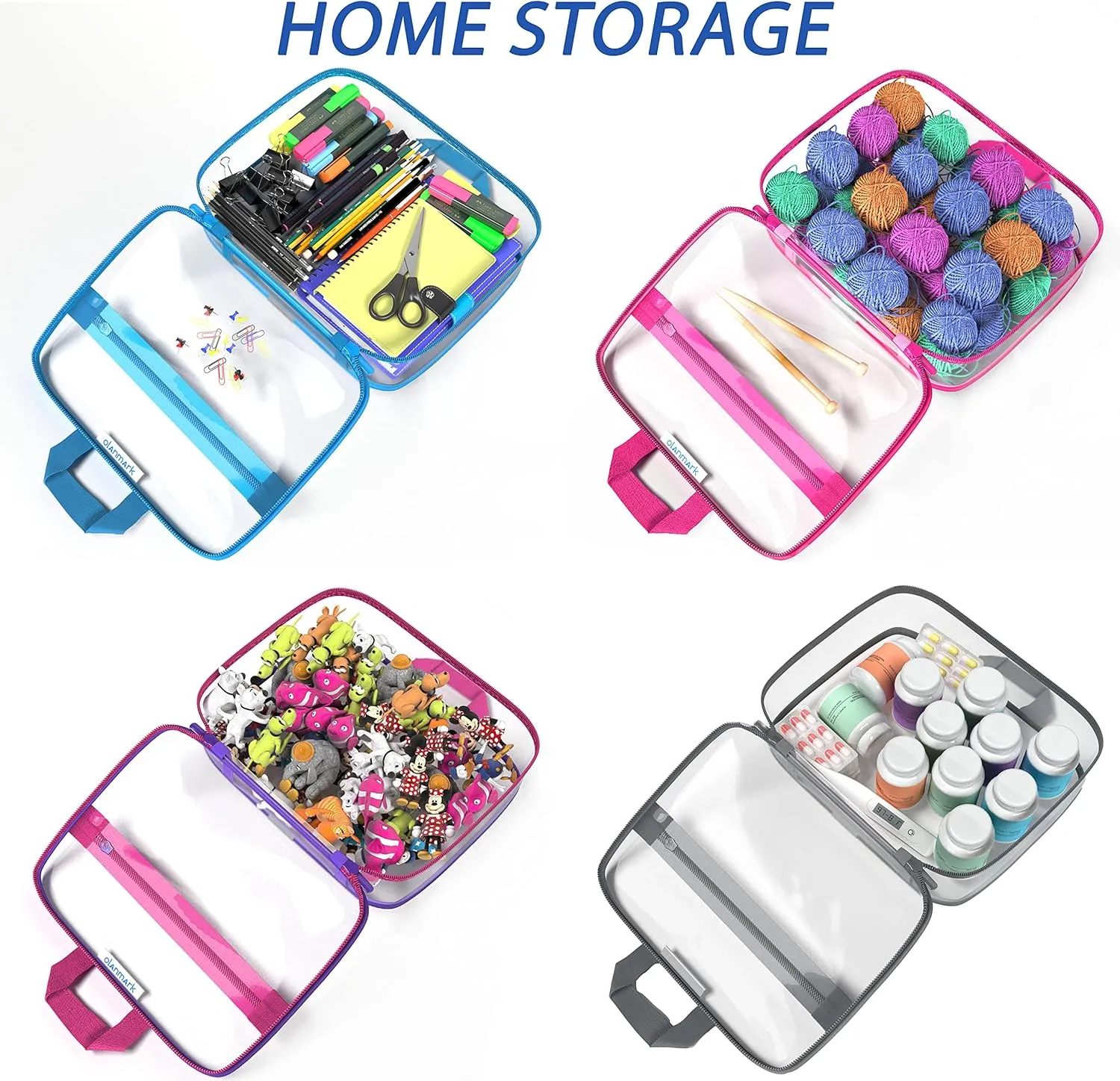 Clear Toiletry Bag - PVC Makeup Bag - Large Transparent Cosmetic Travel Case - See Through Packing Cube with Handle - Clear Bag with Zipper - Plastic Storage Pouch Navy