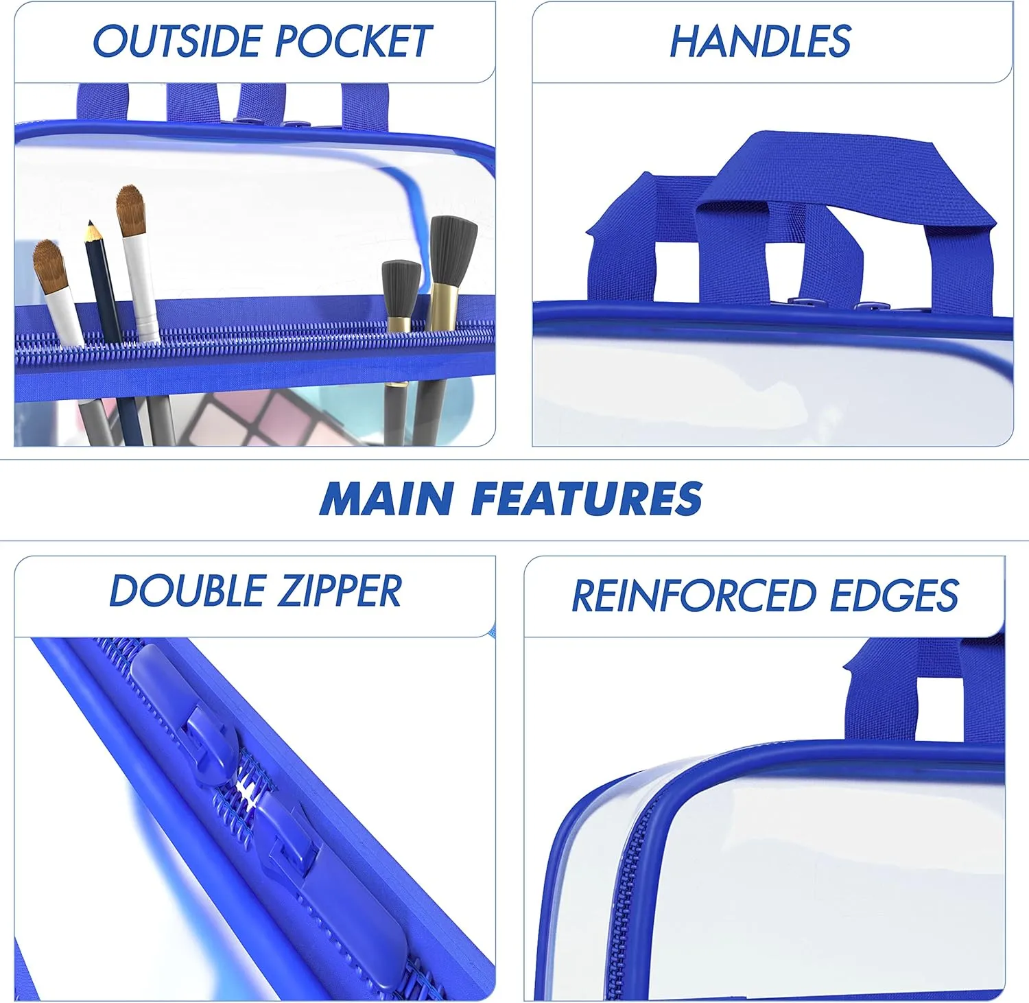 Clear Toiletry Bag - PVC Makeup Bag - Large Transparent Cosmetic Travel Case - See Through Packing Cube with Handle - Clear Bag with Zipper - Plastic Storage Pouch Navy