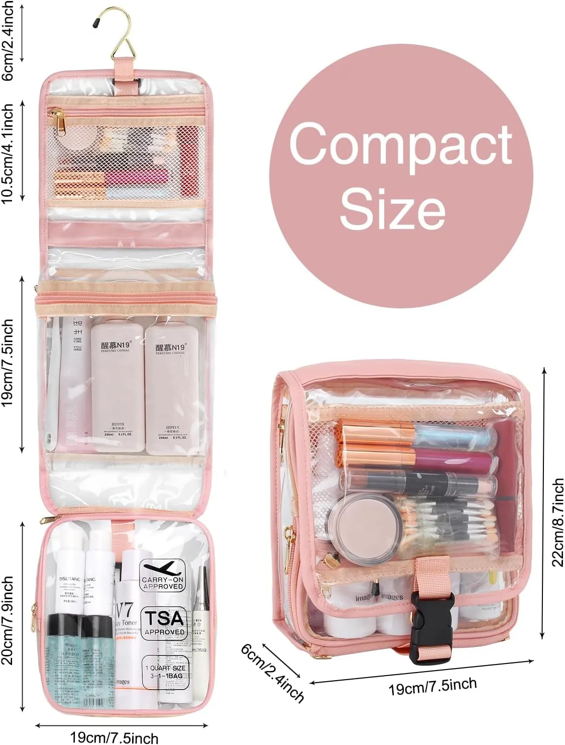 Clear Travel Bag with Tsa Approved Toiletry Bag Hanging Toiletry Bag