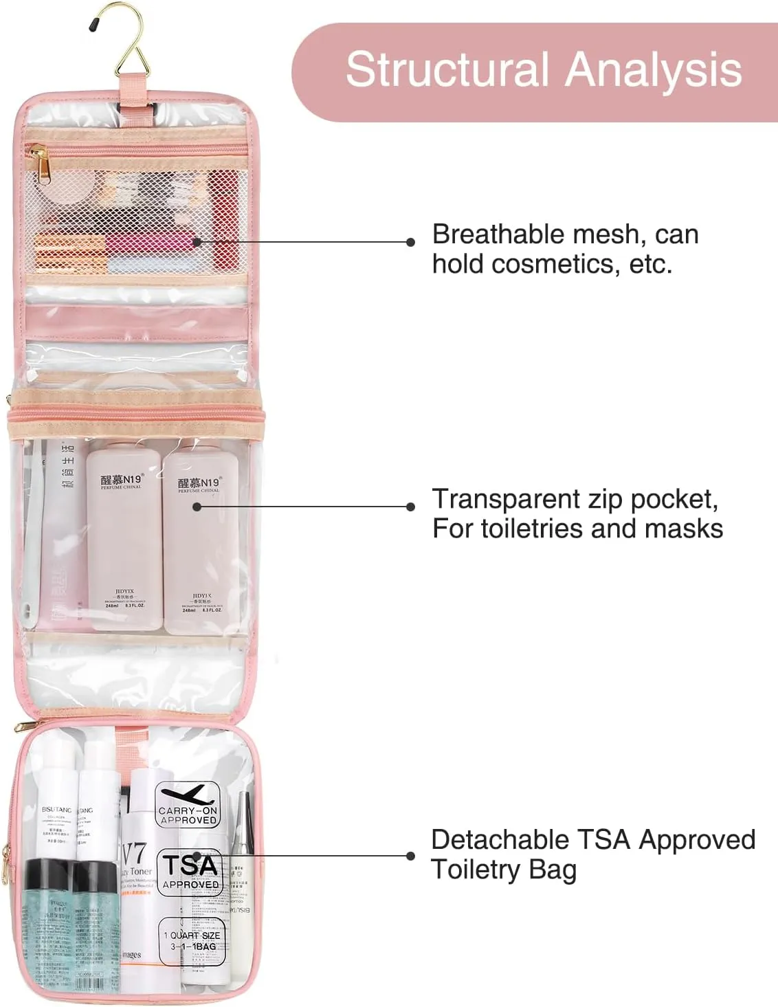 Clear Travel Bag with Tsa Approved Toiletry Bag Hanging Toiletry Bag