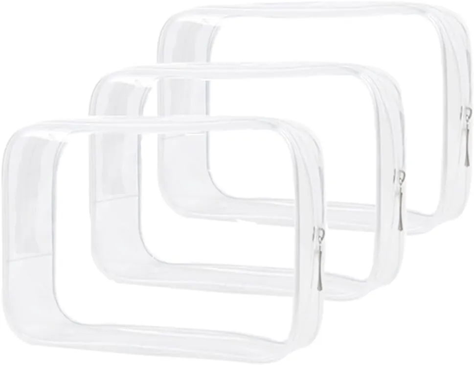 Clear Travel Bags 3 Pack 7.9"x2.5"x5.3" Multipurpose Transparent TSA Cosmetic Bag Clear Pouch For Toiletry, Makeup, Traveling - Single Zipper