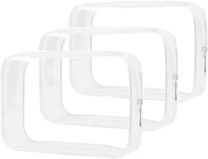 Clear Travel Bags 3 Pack 7.9"x2.5"x5.3" Multipurpose Transparent TSA Cosmetic Bag Clear Pouch For Toiletry, Makeup, Traveling - Single Zipper