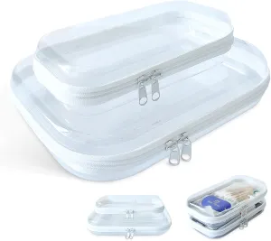 Clear Zipper Case for Storage, Portable Hard Case Clear, Hard Plastic Zipper Pouches for Snacks (2PCS)