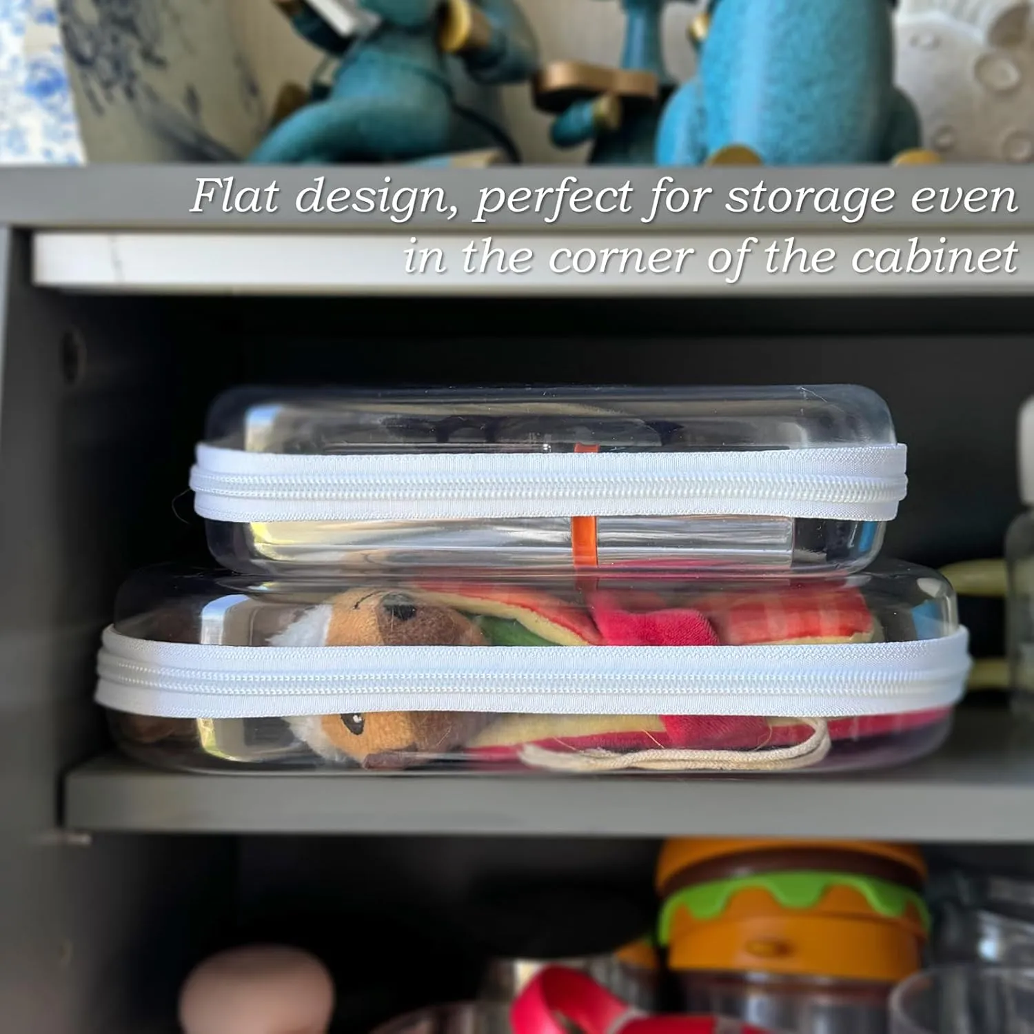 Clear Zipper Case for Storage, Portable Hard Case Clear, Hard Plastic Zipper Pouches for Snacks (2PCS)