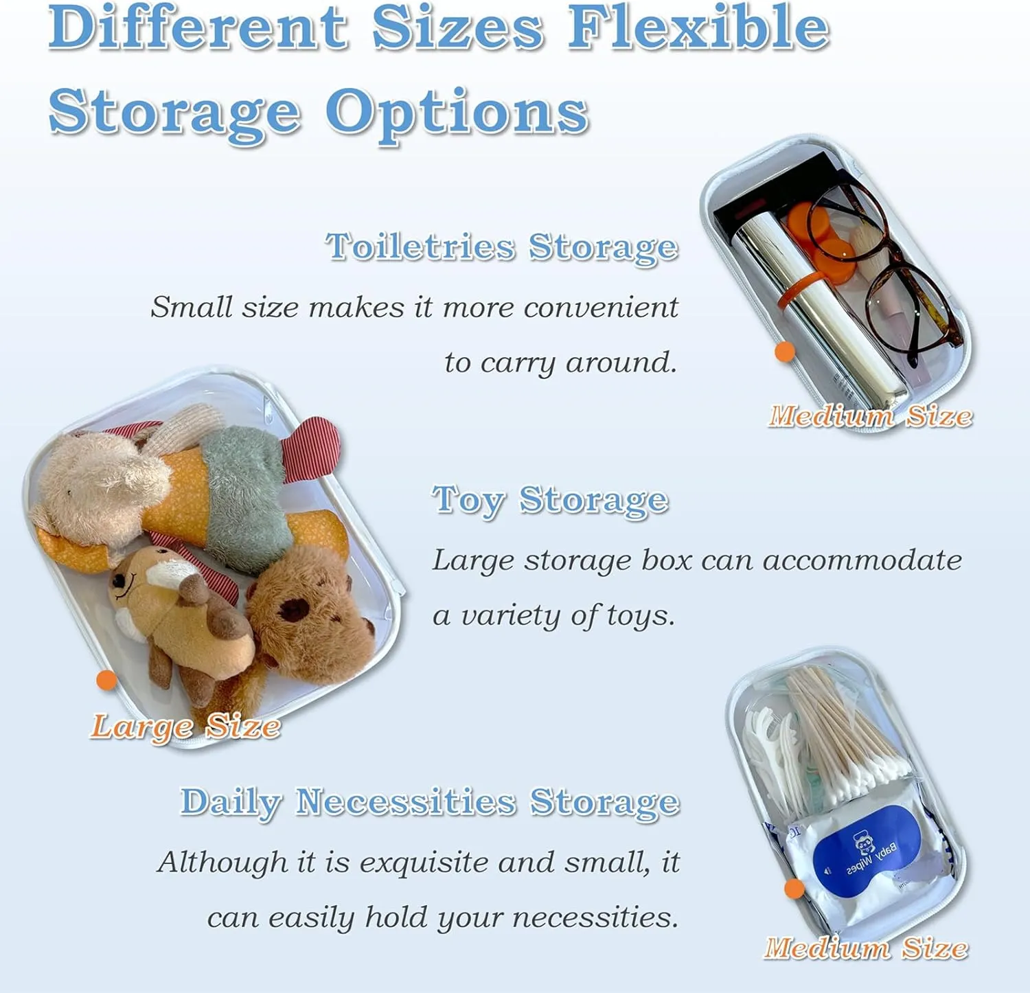 Clear Zipper Case for Storage, Portable Hard Case Clear, Hard Plastic Zipper Pouches for Snacks (2PCS)