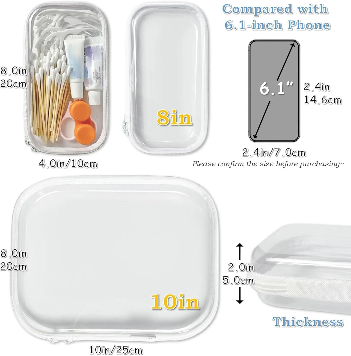 Clear Zipper Case for Storage, Portable Hard Case Clear, Hard Plastic Zipper Pouches for Snacks (2PCS)