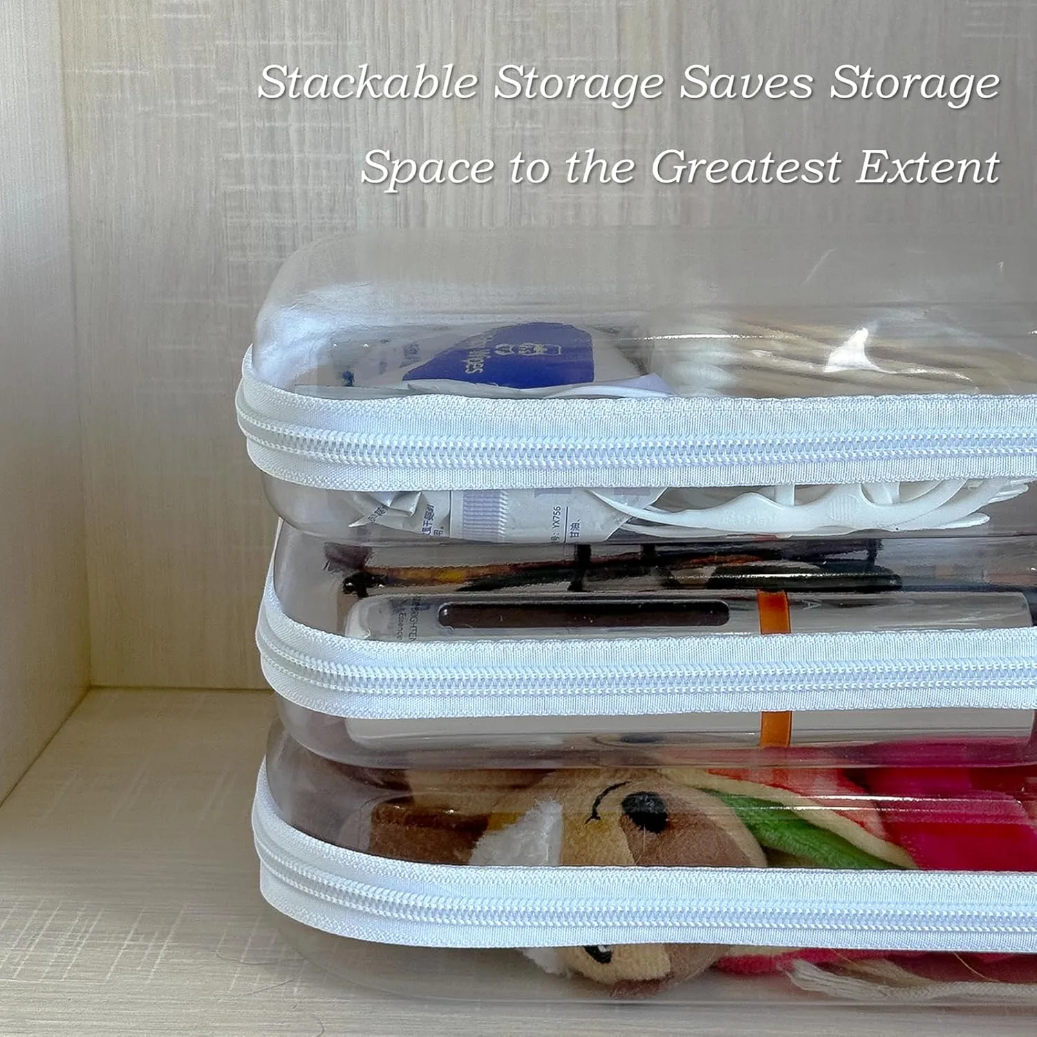Clear Zipper Case for Storage, Portable Hard Case Clear, Hard Plastic Zipper Pouches for Snacks (2PCS)