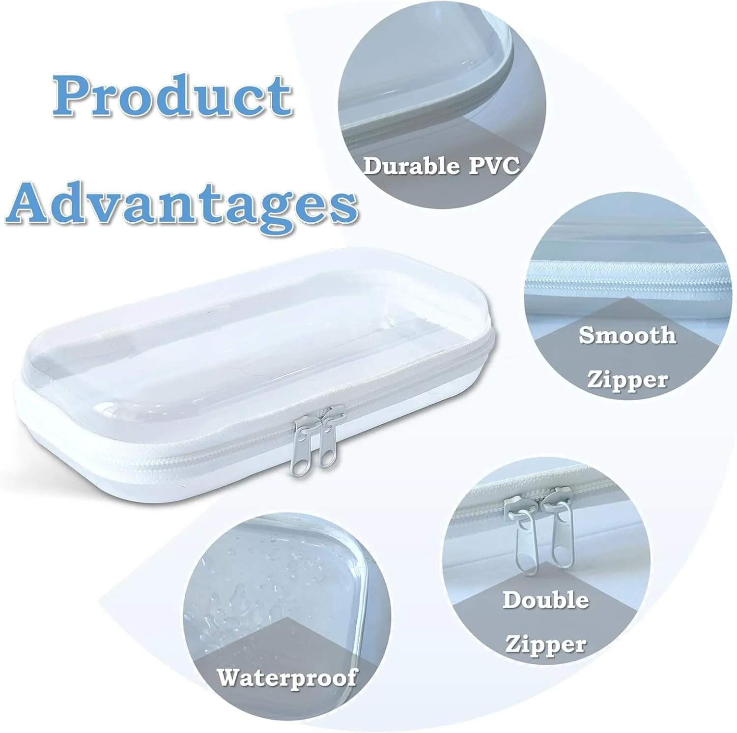 Clear Zipper Case for Storage, Portable Hard Case Clear, Hard Plastic Zipper Pouches for Snacks (2PCS)