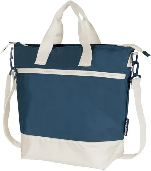 CleverMade Reusable Lunch Bag Cooler 12 Can Capacity Navy/Cream, with Shoulder Strap; Insulated Beach Tote for Meal Prep, Travel, and Grocery Shopping