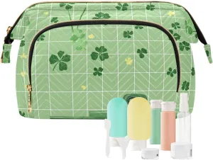 Clover and Car Light Green Toiletry Bag Essentials Large Cosmetic Bag Makeup Period Bag for Capacity Travel Cosmetic
