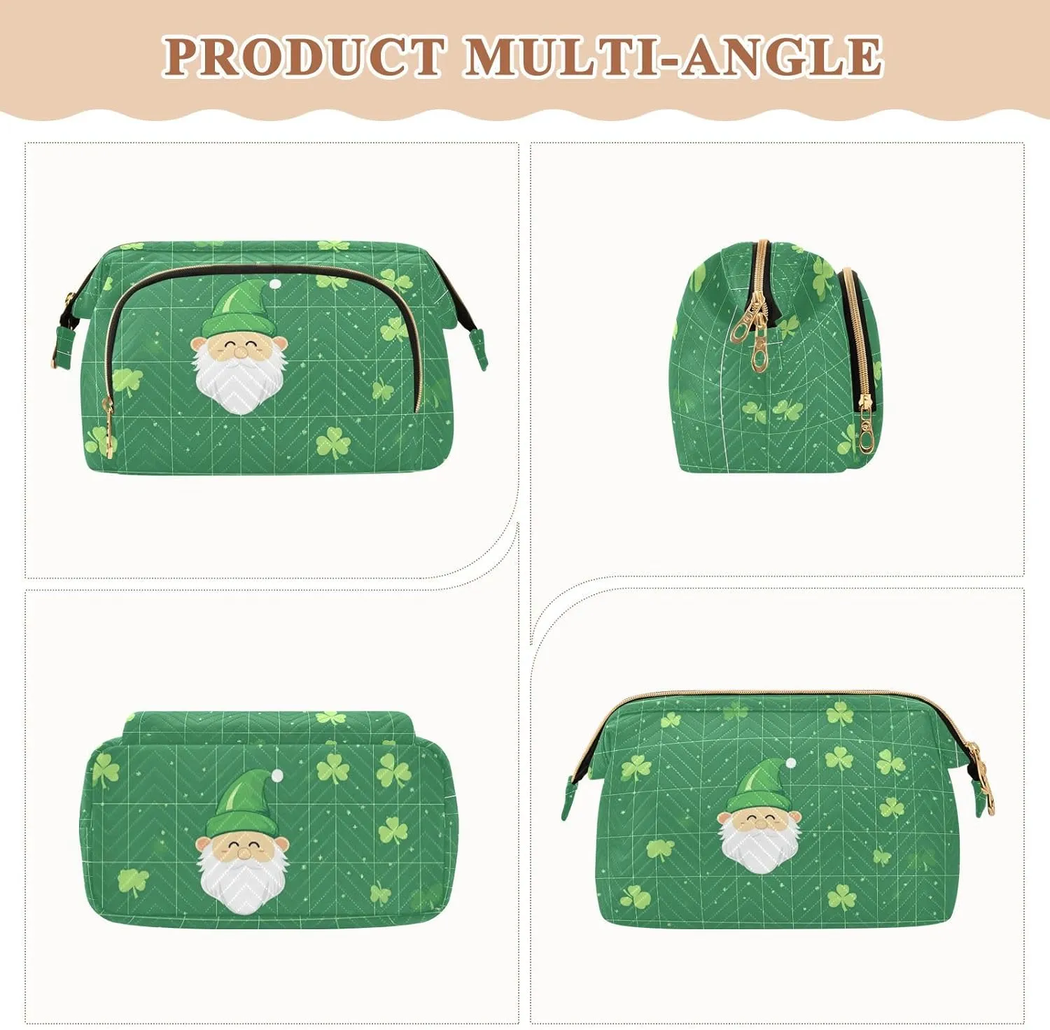 Clover and Dwarf Green Cosmetic Bags Zipper Travel Cosmetic Bag For Women Makeup Period Bag for Large Capacity