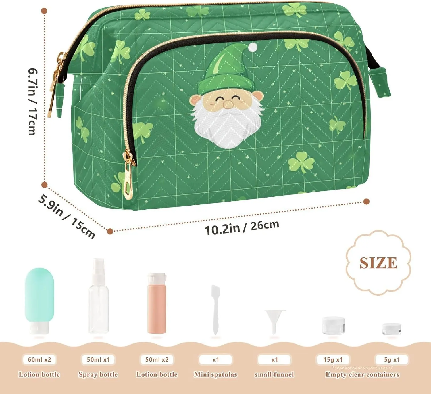 Clover and Dwarf Green Cosmetic Bags Zipper Travel Cosmetic Bag For Women Makeup Period Bag for Large Capacity