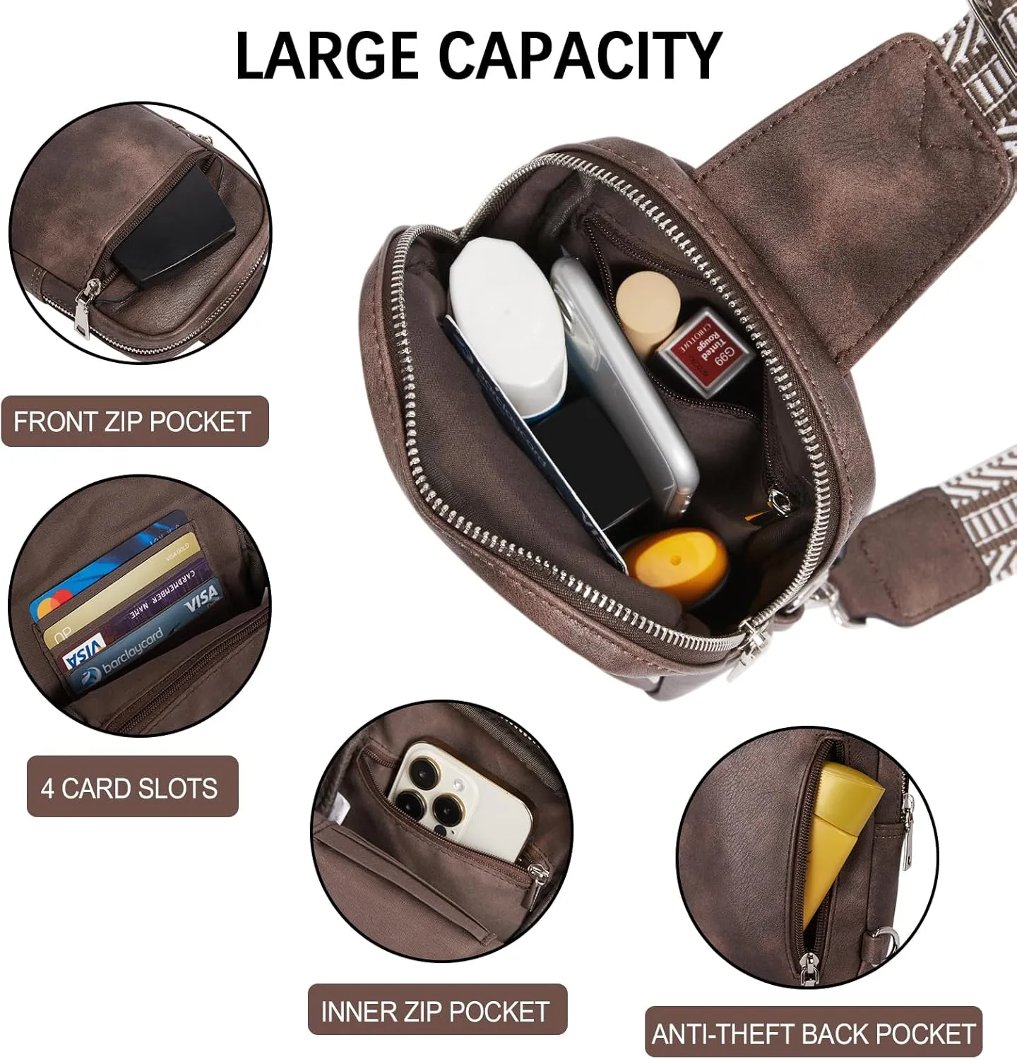 CLUCI Small Sling Bag for Women Vegan Leather Crossbody Chest Bags Trendy, Women's Fanny Pack