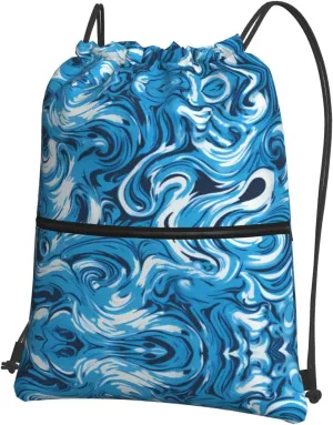 Clump Of Blue Paint Printing Drawstring Zipper Backpack For Hiking Camping Yoga - Convenient Daily Carry