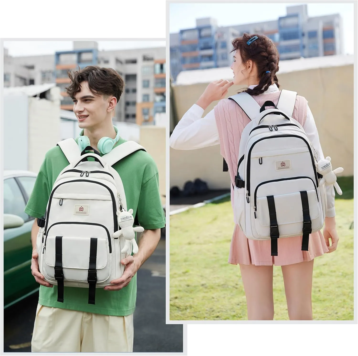 College Backpack Laptop Backpacks 15.6 Inch for Men Women Elementary Middle High School Book Bag For Teens Girls Boys Student Anti Theft Travel Daypack Large Bookbags-Beige