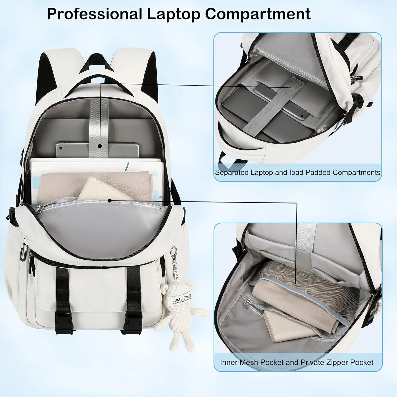 College Backpack Laptop Backpacks 15.6 Inch for Men Women Elementary Middle High School Book Bag For Teens Girls Boys Student Anti Theft Travel Daypack Large Bookbags-Beige